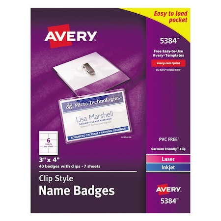 Avery Dennison Nametag Holder W/Clip, PK40 5384
